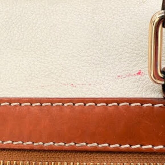 Dooney & Bourke Vintage  Pebbled Leather Satchel Tote | White Tan Trim Large Bag - Picture 14 of 14